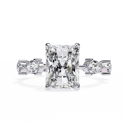 Radiant Cut Lab Grown Diamond Side Stone Engagement Ring with Pear and Round Eternity Band