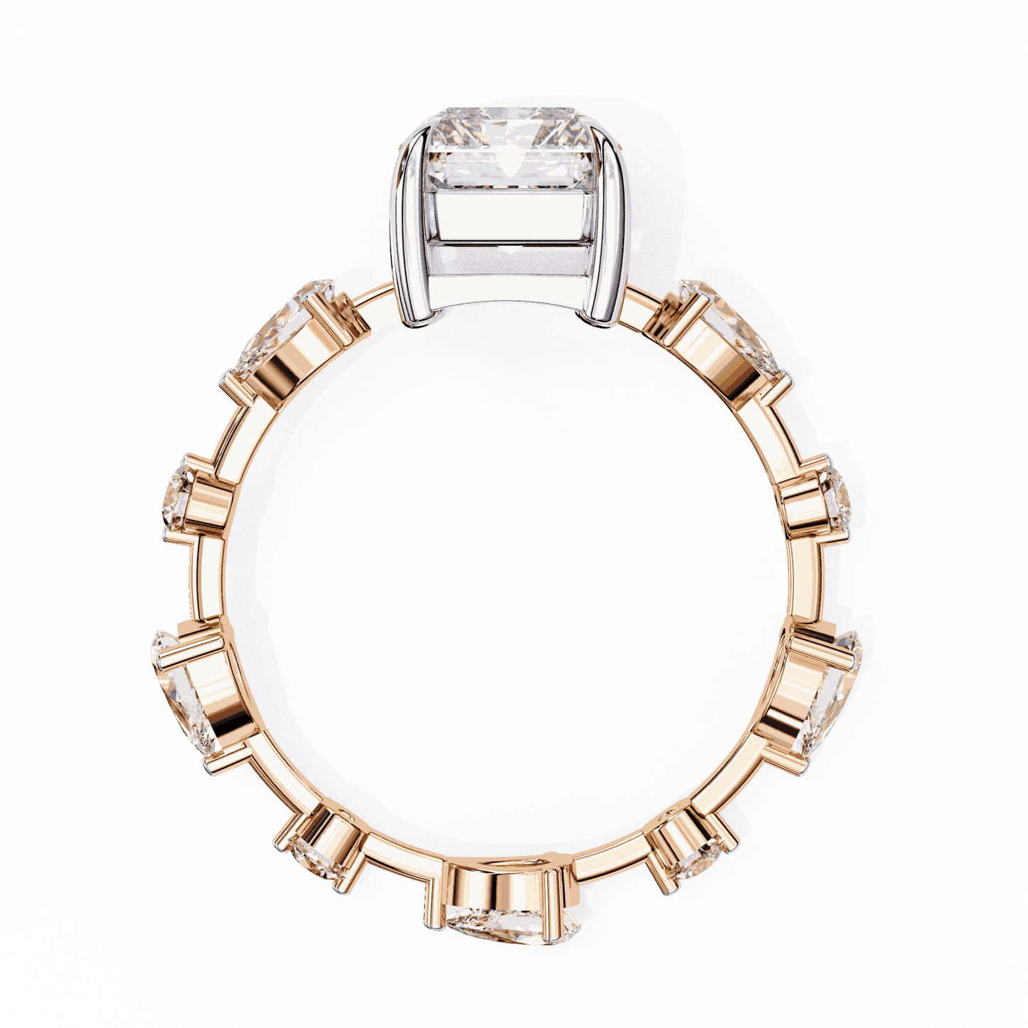 Radiant Cut Lab Grown Diamond Side Stone Engagement Ring with Pear and Round Eternity Band