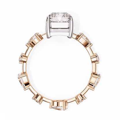 Radiant Cut Lab Grown Diamond Side Stone Engagement Ring with Pear and Round Eternity Band