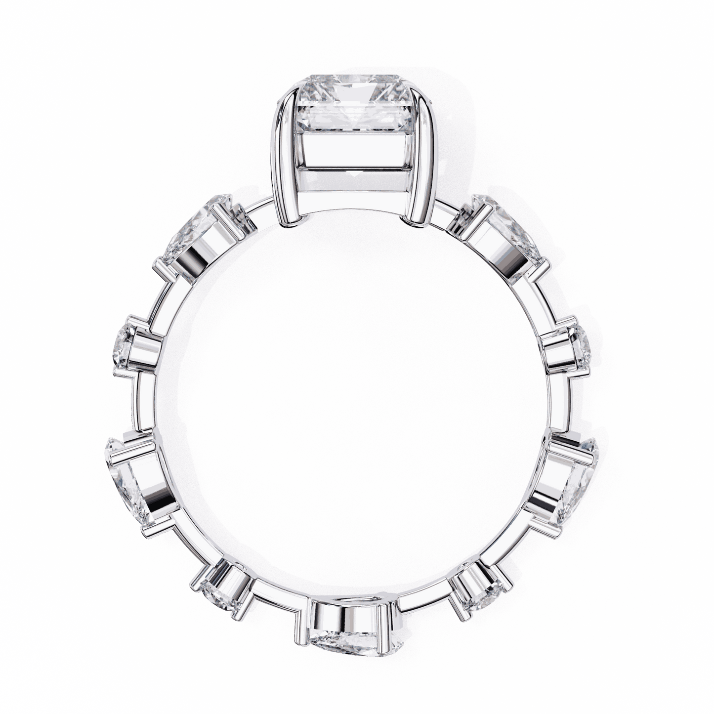 Radiant Cut Lab Grown Diamond Side Stone Engagement Ring with Pear and Round Eternity Band