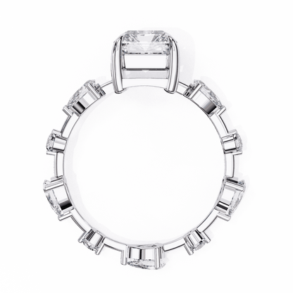 Radiant Cut Lab Grown Diamond Side Stone Engagement Ring with Pear and Round Eternity Band