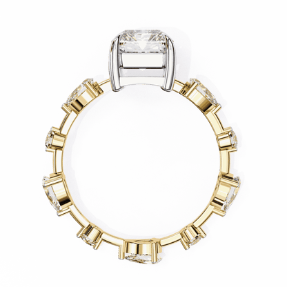 Radiant Cut Lab Grown Diamond Side Stone Engagement Ring with Pear and Round Eternity Band