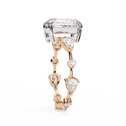 Radiant Cut Lab Grown Diamond Side Stone Engagement Ring with Pear and Round Eternity Band