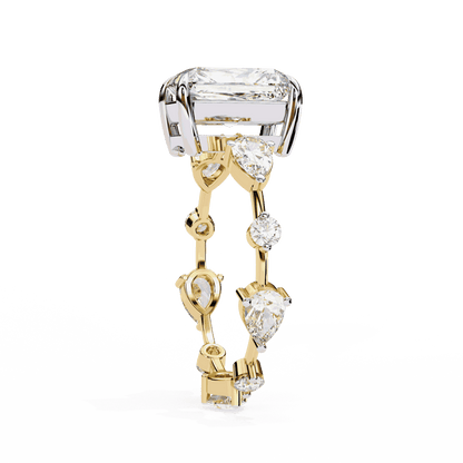 Radiant Cut Lab Grown Diamond Side Stone Engagement Ring with Pear and Round Eternity Band