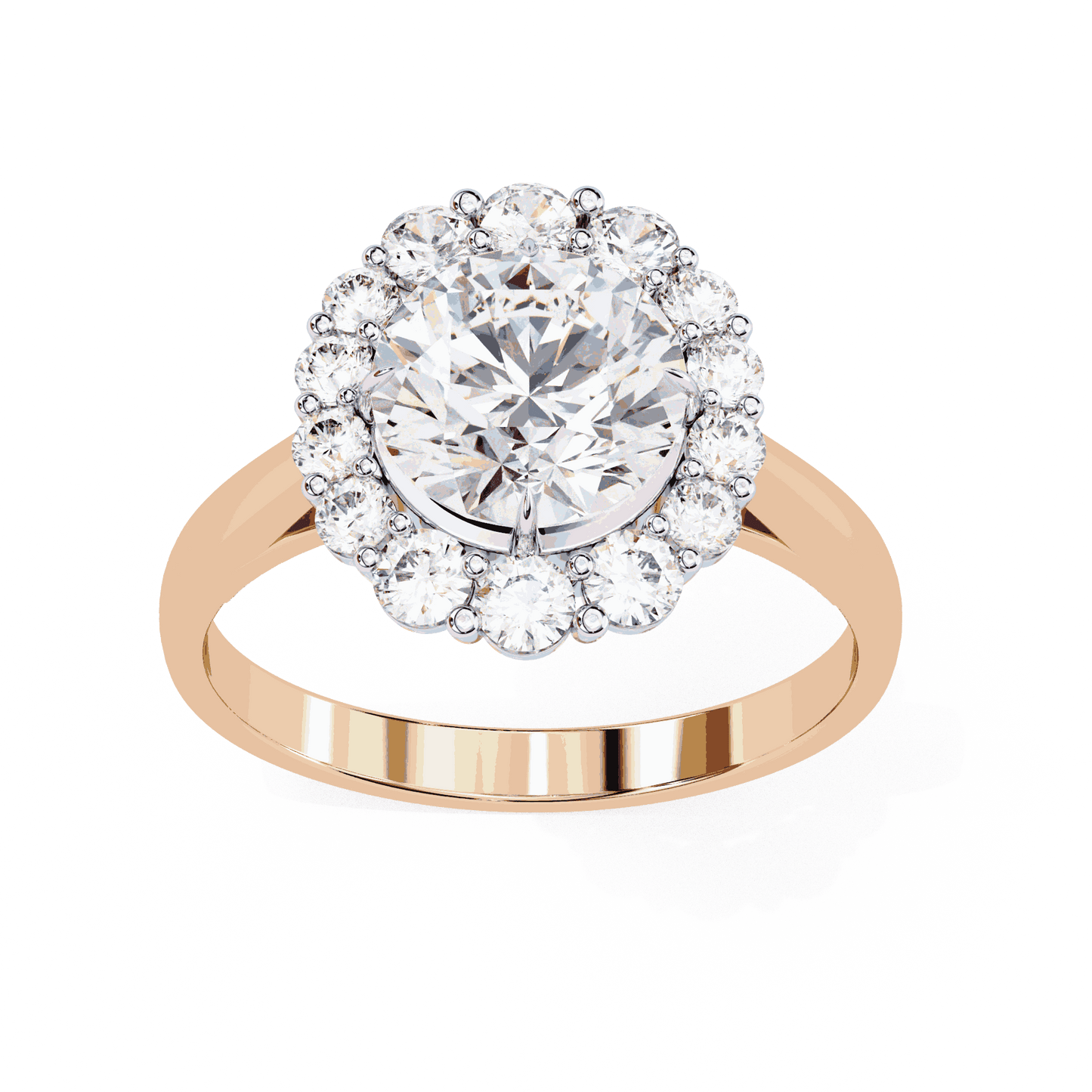 Round Cut Lab Grown Diamond Halo Engagement Ring with Vintage Floral Cluster