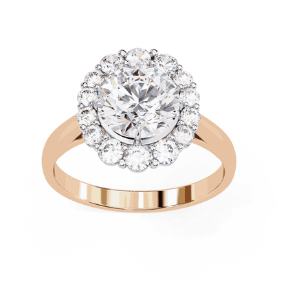 Round Cut Lab Grown Diamond Halo Engagement Ring with Vintage Floral Cluster