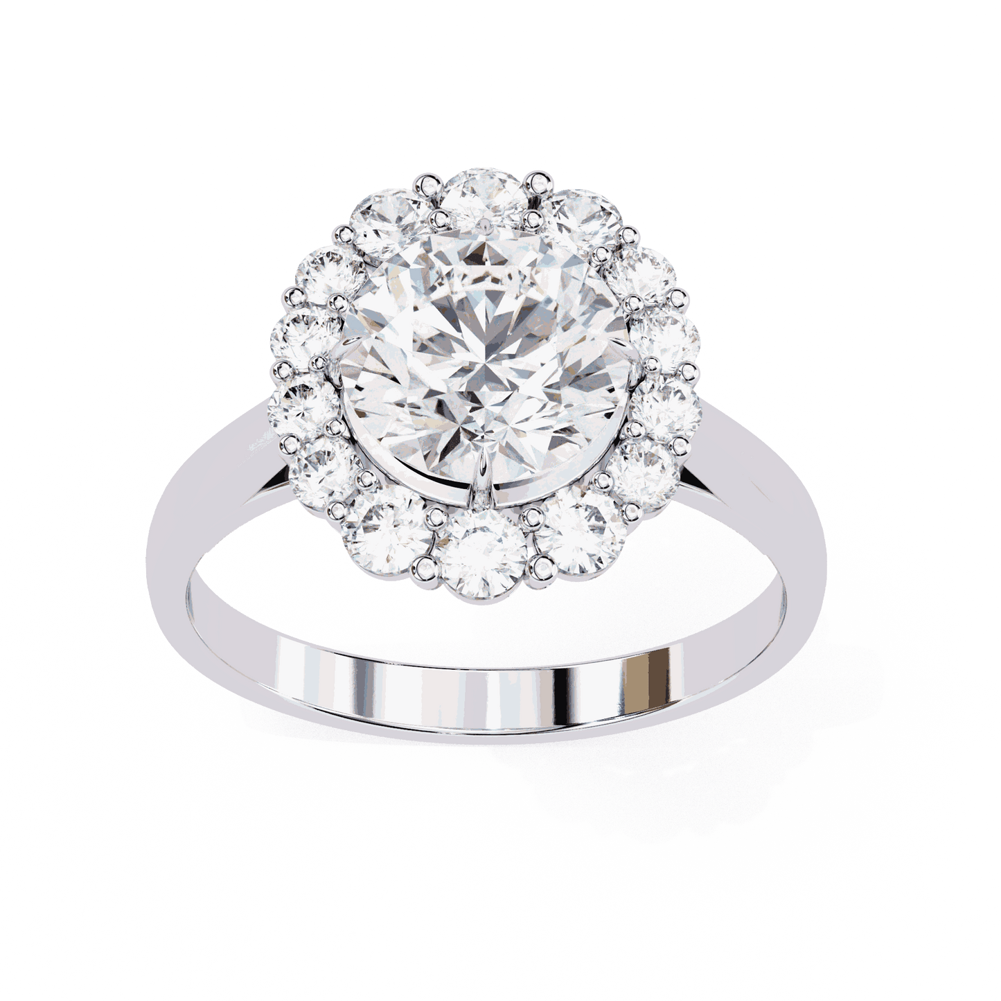 Round Cut Lab Grown Diamond Halo Engagement Ring with Vintage Floral Cluster