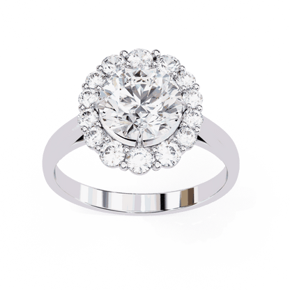 Round Cut Lab Grown Diamond Halo Engagement Ring with Vintage Floral Cluster