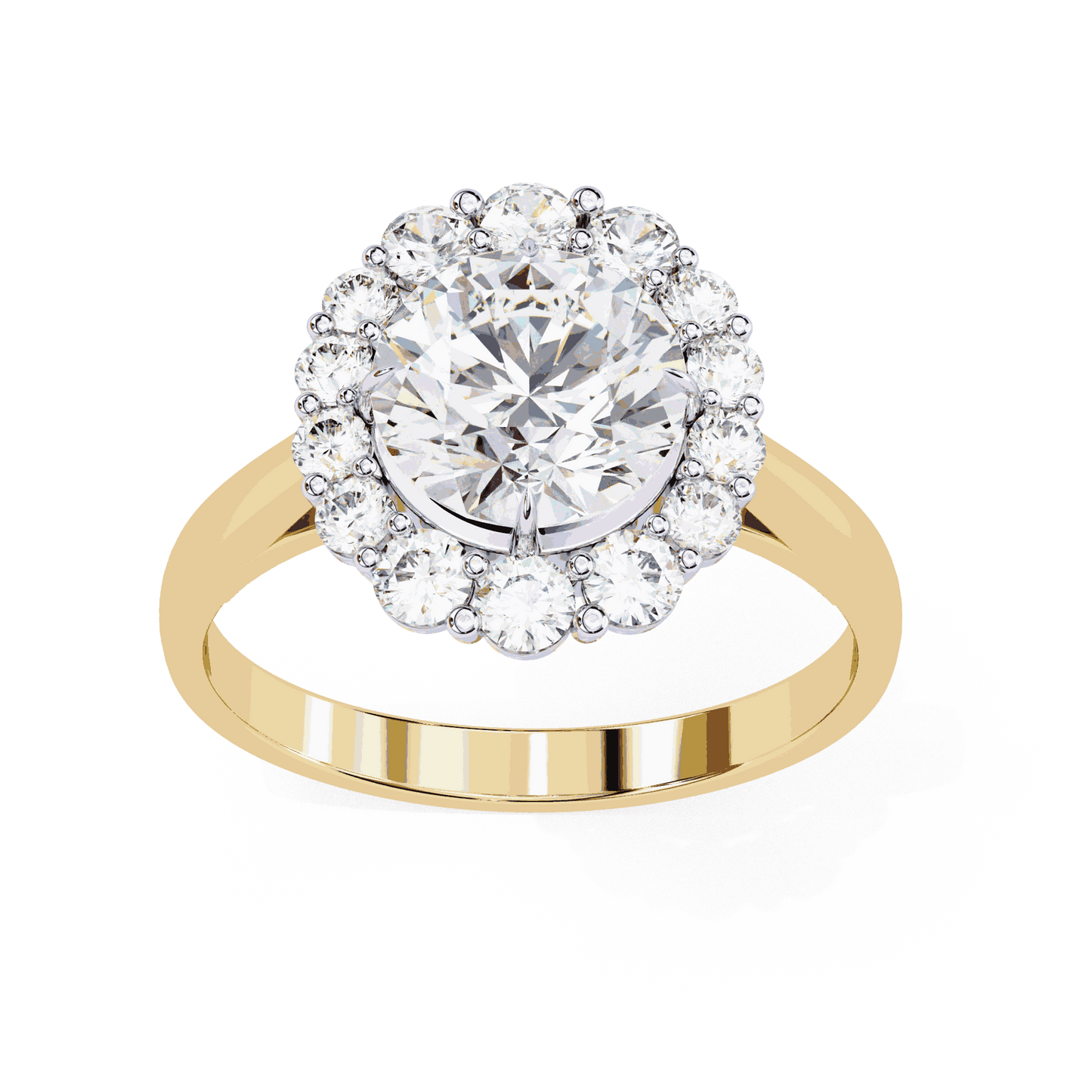 Round Cut Lab Grown Diamond Halo Engagement Ring with Vintage Floral Cluster