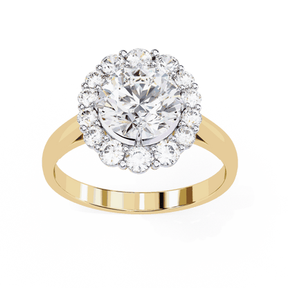 Round Cut Lab Grown Diamond Halo Engagement Ring with Vintage Floral Cluster