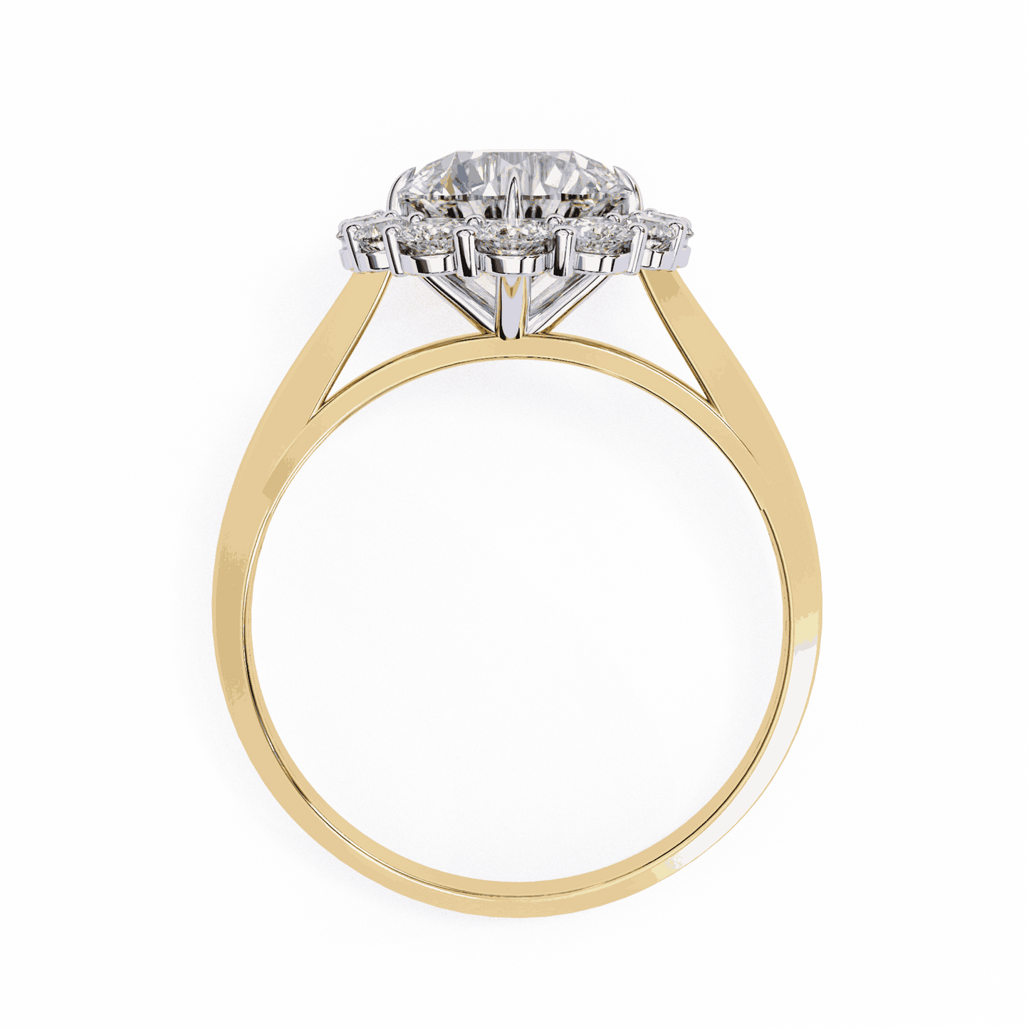 Round Cut Lab Grown Diamond Halo Engagement Ring with Vintage Floral Cluster