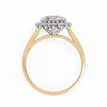 Round Cut Lab Grown Diamond Halo Engagement Ring with Vintage Floral Cluster
