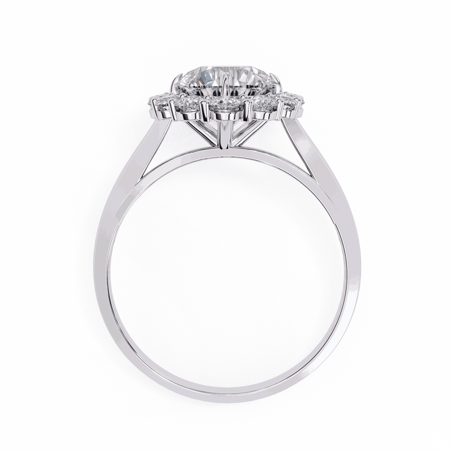 Round Cut Lab Grown Diamond Halo Engagement Ring with Vintage Floral Cluster