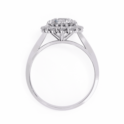 Round Cut Lab Grown Diamond Halo Engagement Ring with Vintage Floral Cluster