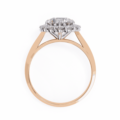 Round Cut Lab Grown Diamond Halo Engagement Ring with Vintage Floral Cluster
