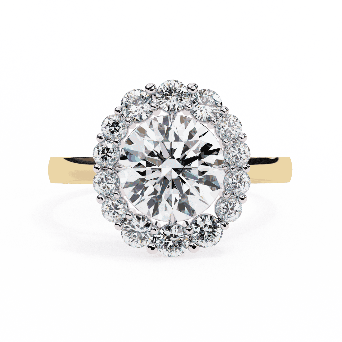 Round Cut Lab Grown Diamond Halo Engagement Ring with Vintage Floral Cluster