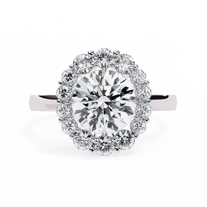 Round Cut Lab Grown Diamond Halo Engagement Ring with Vintage Floral Cluster