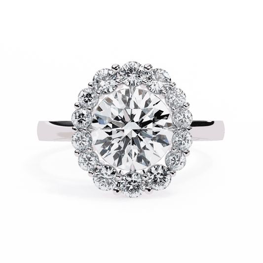 Round Cut Lab Grown Diamond Halo Engagement Ring with Vintage Floral Cluster