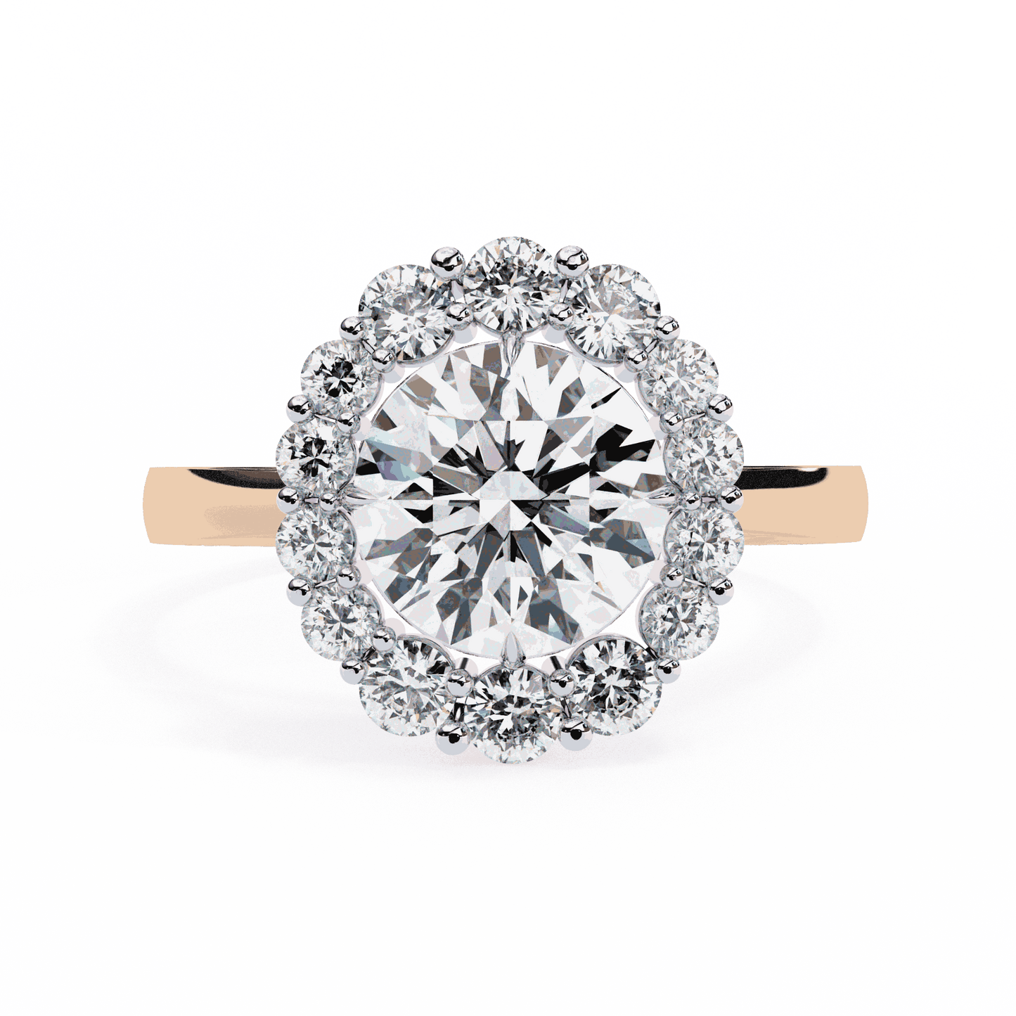 Round Cut Lab Grown Diamond Halo Engagement Ring with Vintage Floral Cluster