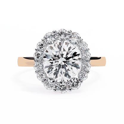 Round Cut Lab Grown Diamond Halo Engagement Ring with Vintage Floral Cluster