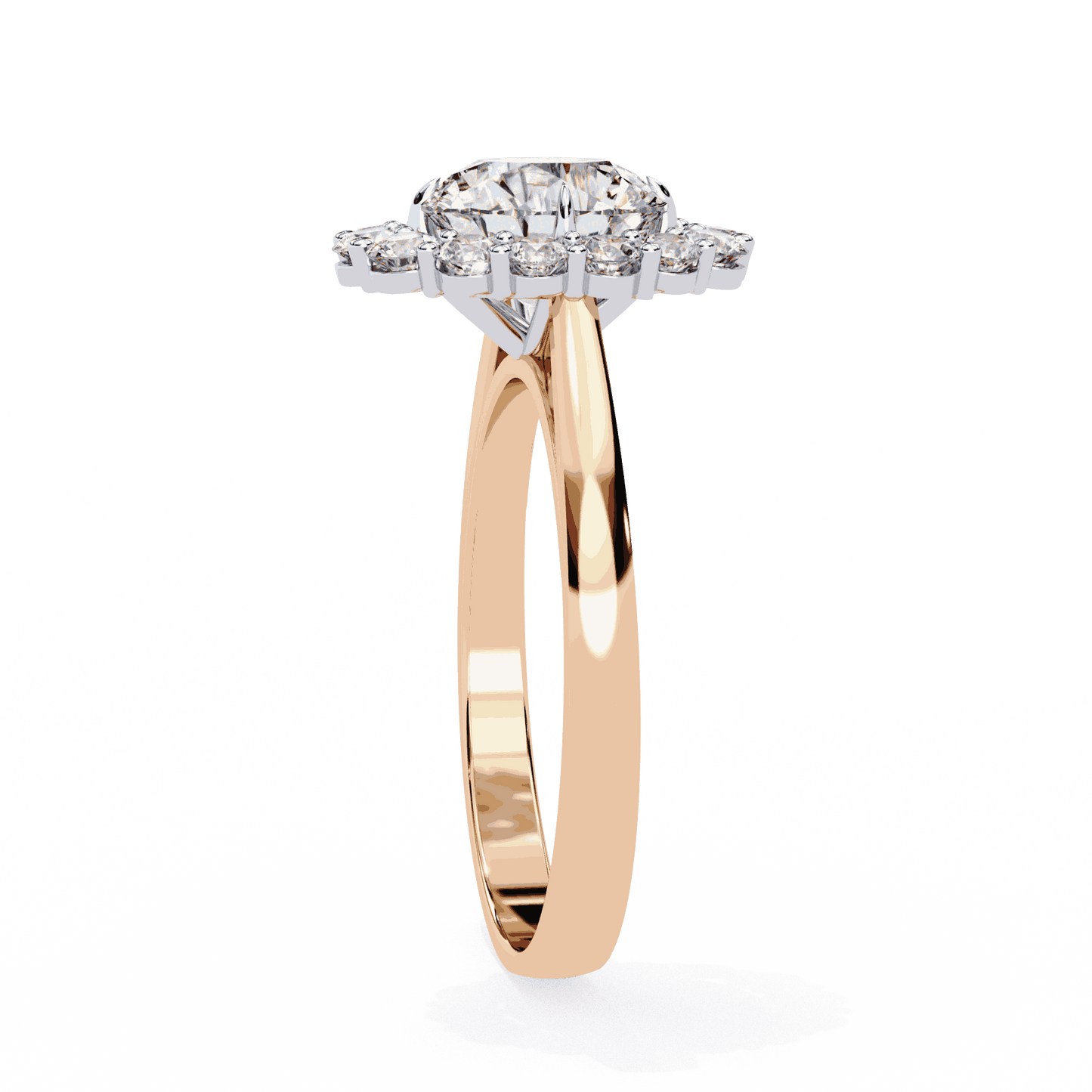 Round Cut Lab Grown Diamond Halo Engagement Ring with Vintage Floral Cluster