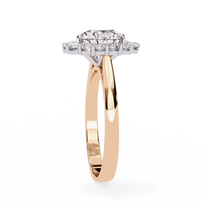 Round Cut Lab Grown Diamond Halo Engagement Ring with Vintage Floral Cluster