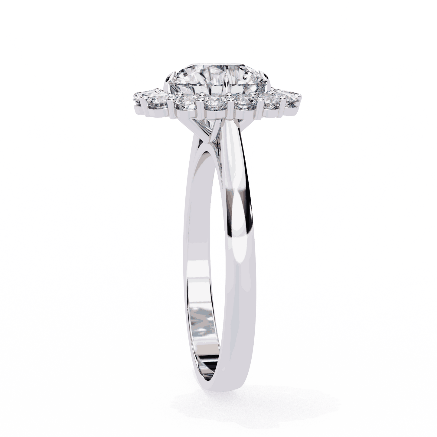 Round Cut Lab Grown Diamond Halo Engagement Ring with Vintage Floral Cluster