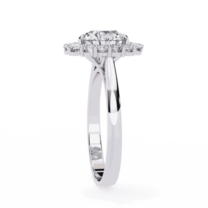 Round Cut Lab Grown Diamond Halo Engagement Ring with Vintage Floral Cluster
