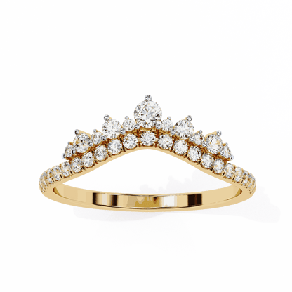Round Cut Lab Grown Diamond Tiara Crown Contour Ring with Pave Shoulders
