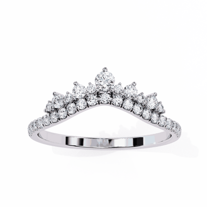 Round Cut Lab Grown Diamond Tiara Crown Contour Ring with Pave Shoulders