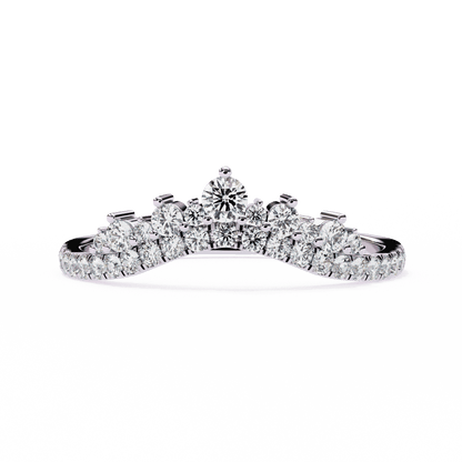 Round Cut Lab Grown Diamond Tiara Crown Contour Ring with Pave Shoulders