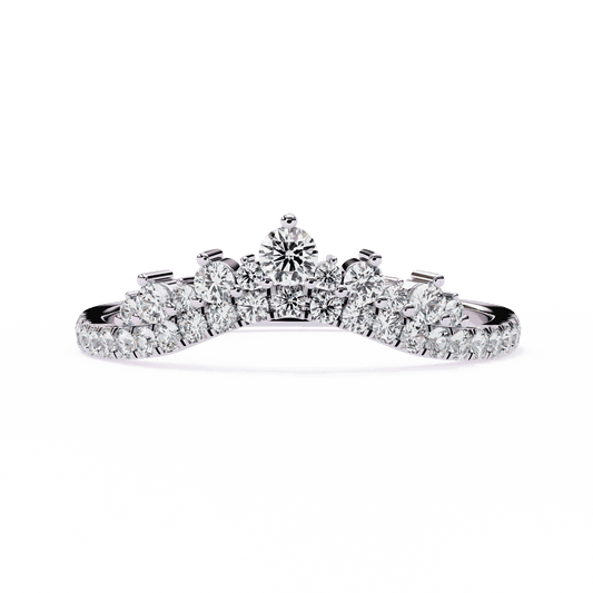Round Cut Lab Grown Diamond Tiara Crown Contour Ring with Pave Shoulders