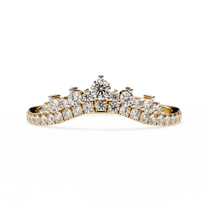 Round Cut Lab Grown Diamond Tiara Crown Contour Ring with Pave Shoulders
