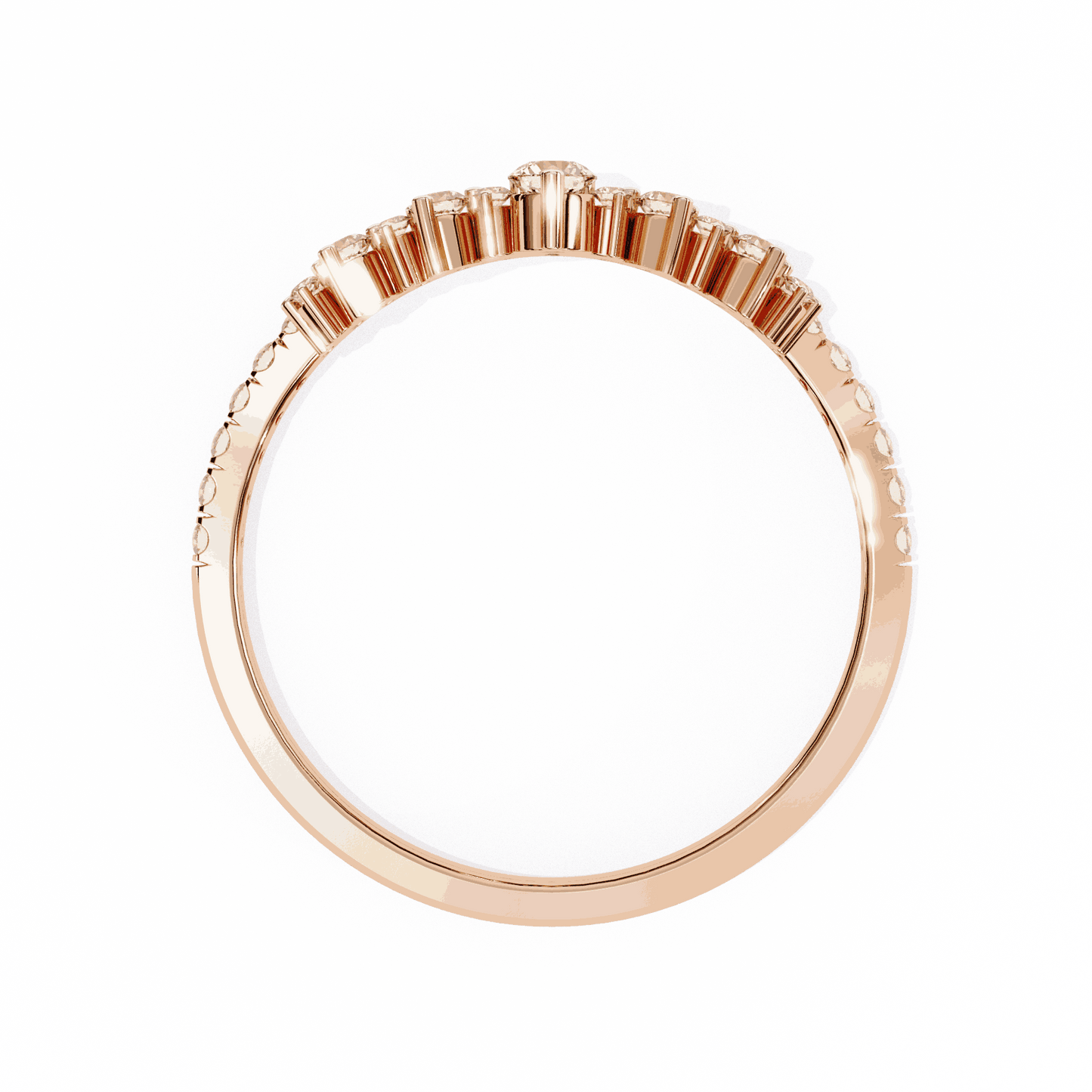 Round Cut Lab Grown Diamond Tiara Crown Contour Ring with Pave Shoulders