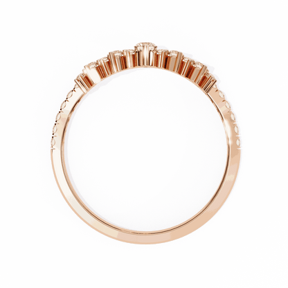 Round Cut Lab Grown Diamond Tiara Crown Contour Ring with Pave Shoulders