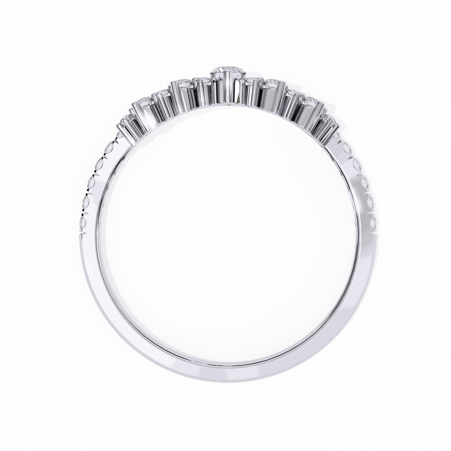 Round Cut Lab Grown Diamond Tiara Crown Contour Ring with Pave Shoulders