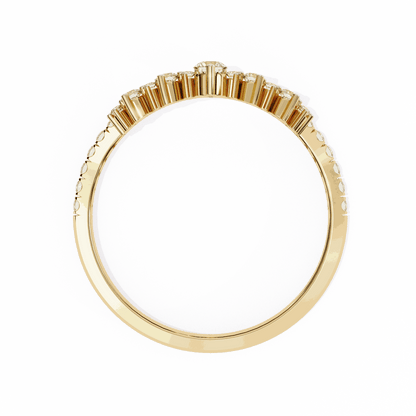 Round Cut Lab Grown Diamond Tiara Crown Contour Ring with Pave Shoulders