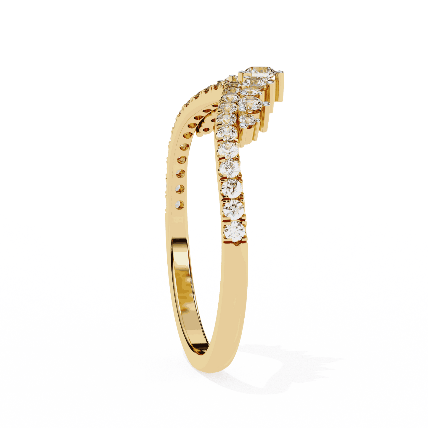 Round Cut Lab Grown Diamond Tiara Crown Contour Ring with Pave Shoulders