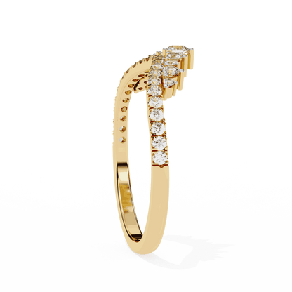 Round Cut Lab Grown Diamond Tiara Crown Contour Ring with Pave Shoulders