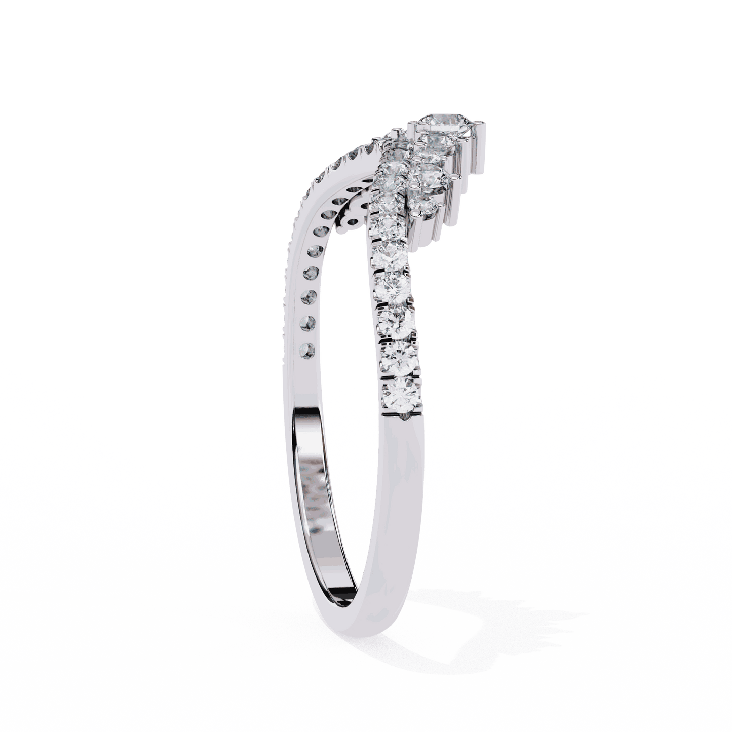 Round Cut Lab Grown Diamond Tiara Crown Contour Ring with Pave Shoulders