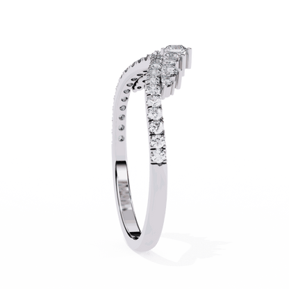 Round Cut Lab Grown Diamond Tiara Crown Contour Ring with Pave Shoulders