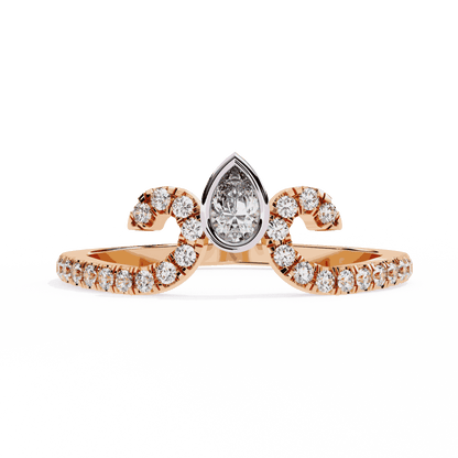 Pear Cut Lab Grown Diamond Vintage Engagement Ring with Tiara Scroll Crown