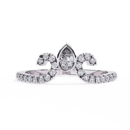 Pear Cut Lab Grown Diamond Vintage Engagement Ring with Tiara Scroll Crown