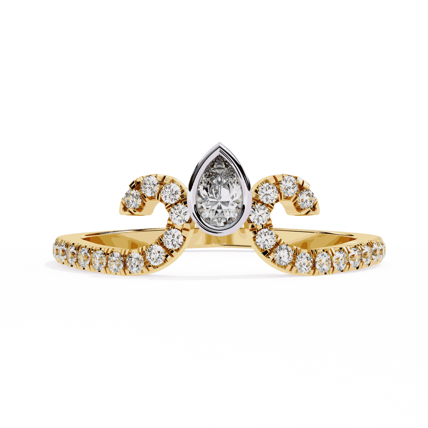 Pear Cut Lab Grown Diamond Vintage Engagement Ring with Tiara Scroll Crown