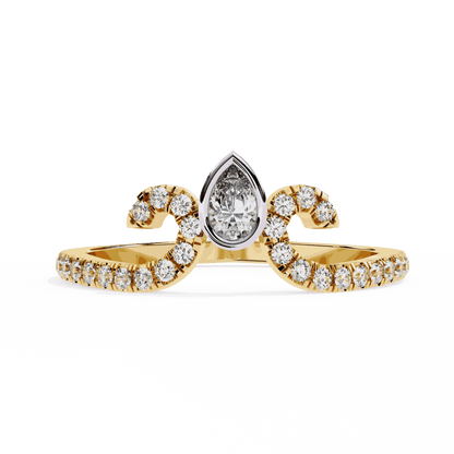 Pear Cut Lab Grown Diamond Vintage Engagement Ring with Tiara Scroll Crown