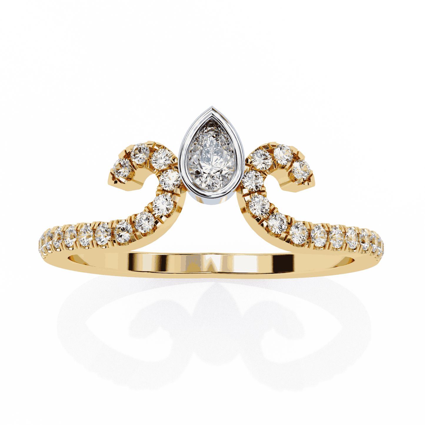 Pear Cut Lab Grown Diamond Vintage Engagement Ring with Tiara Scroll Crown