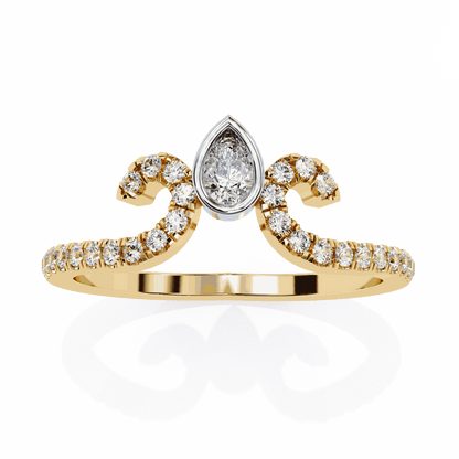 Pear Cut Lab Grown Diamond Vintage Engagement Ring with Tiara Scroll Crown