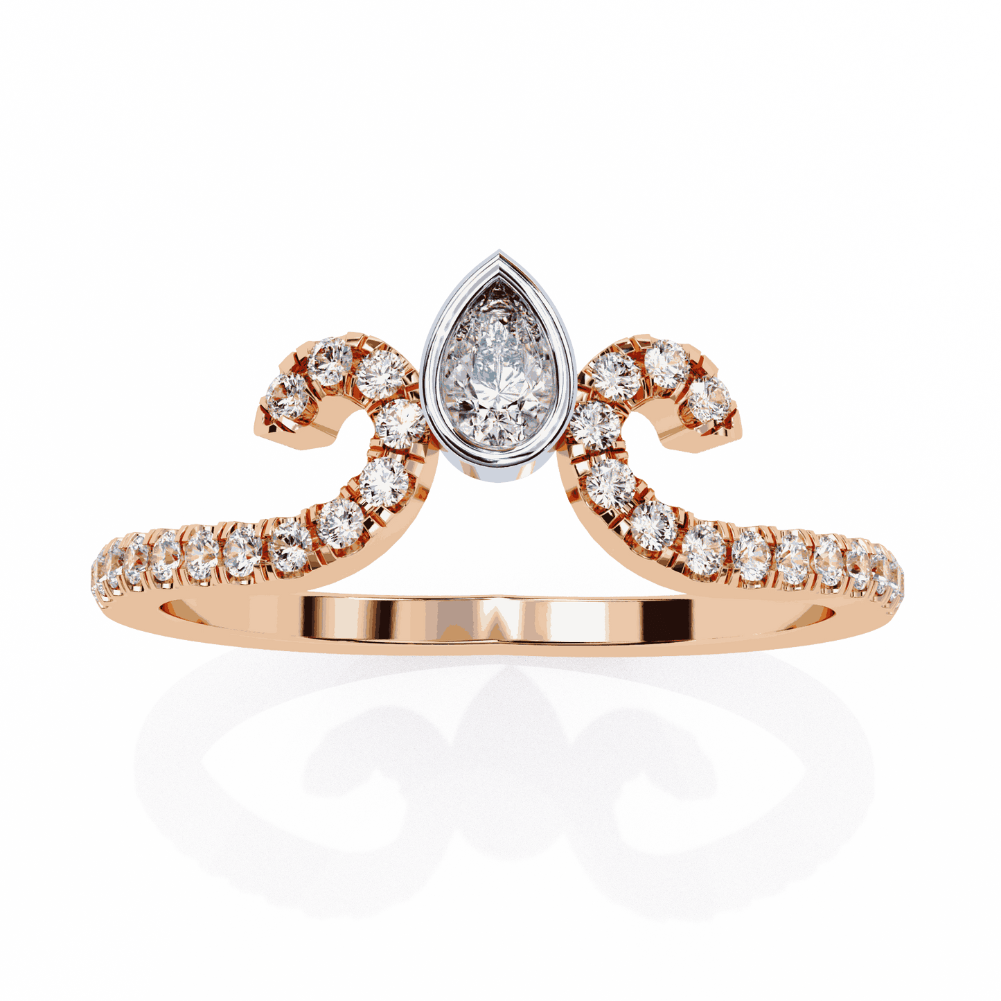 Pear Cut Lab Grown Diamond Vintage Engagement Ring with Tiara Scroll Crown