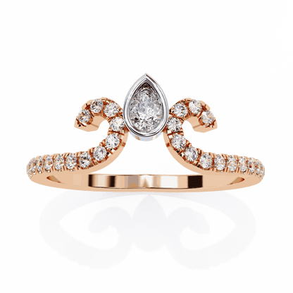 Pear Cut Lab Grown Diamond Vintage Engagement Ring with Tiara Scroll Crown