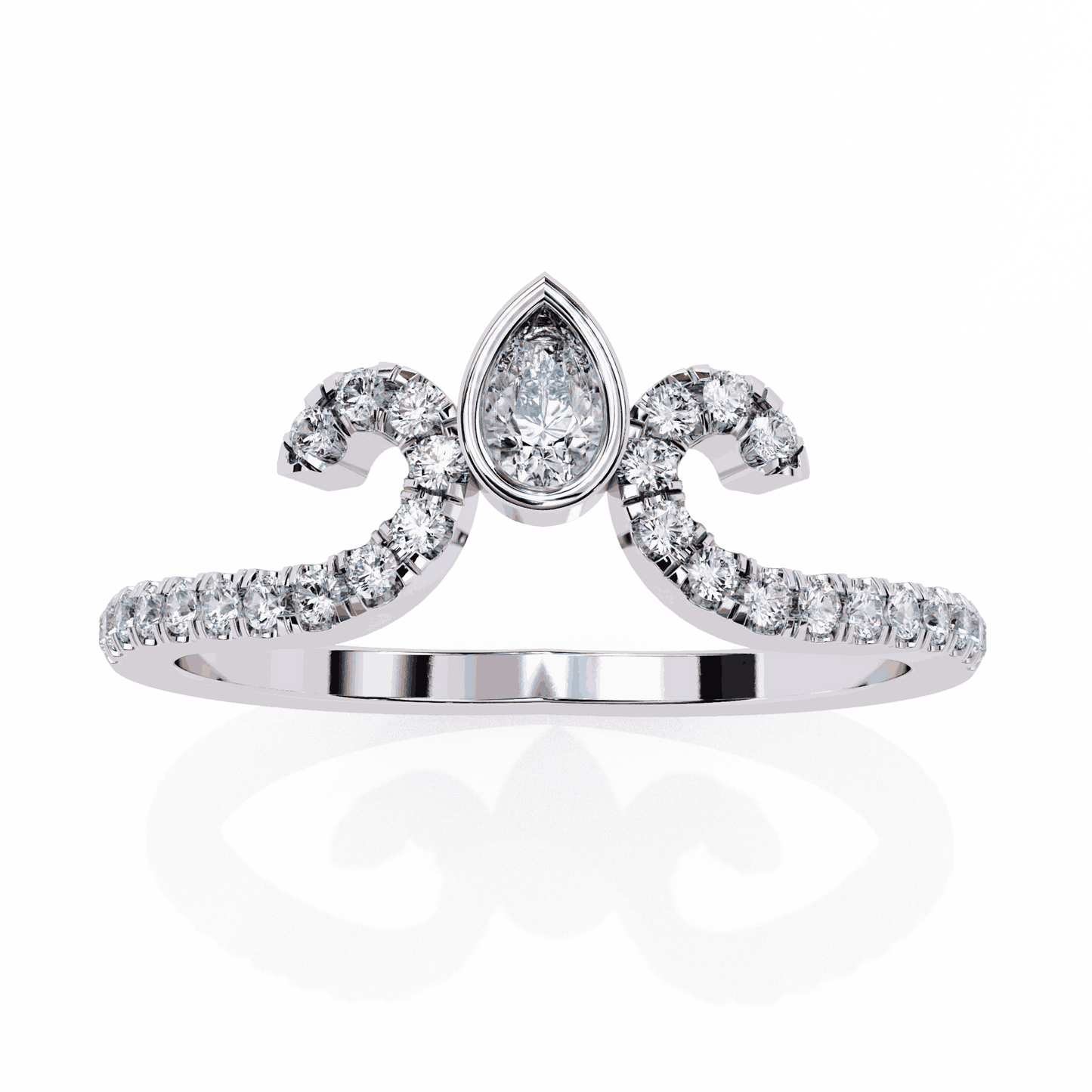 Pear Cut Lab Grown Diamond Vintage Engagement Ring with Tiara Scroll Crown